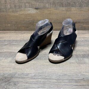 Clarks Lafley Alaine Black Leather Wedge Sandal Women's Size 12